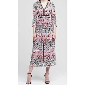 L'AGENCE Rosalia Silk V-neck Maxi Dress Size 8 Floral 1B403